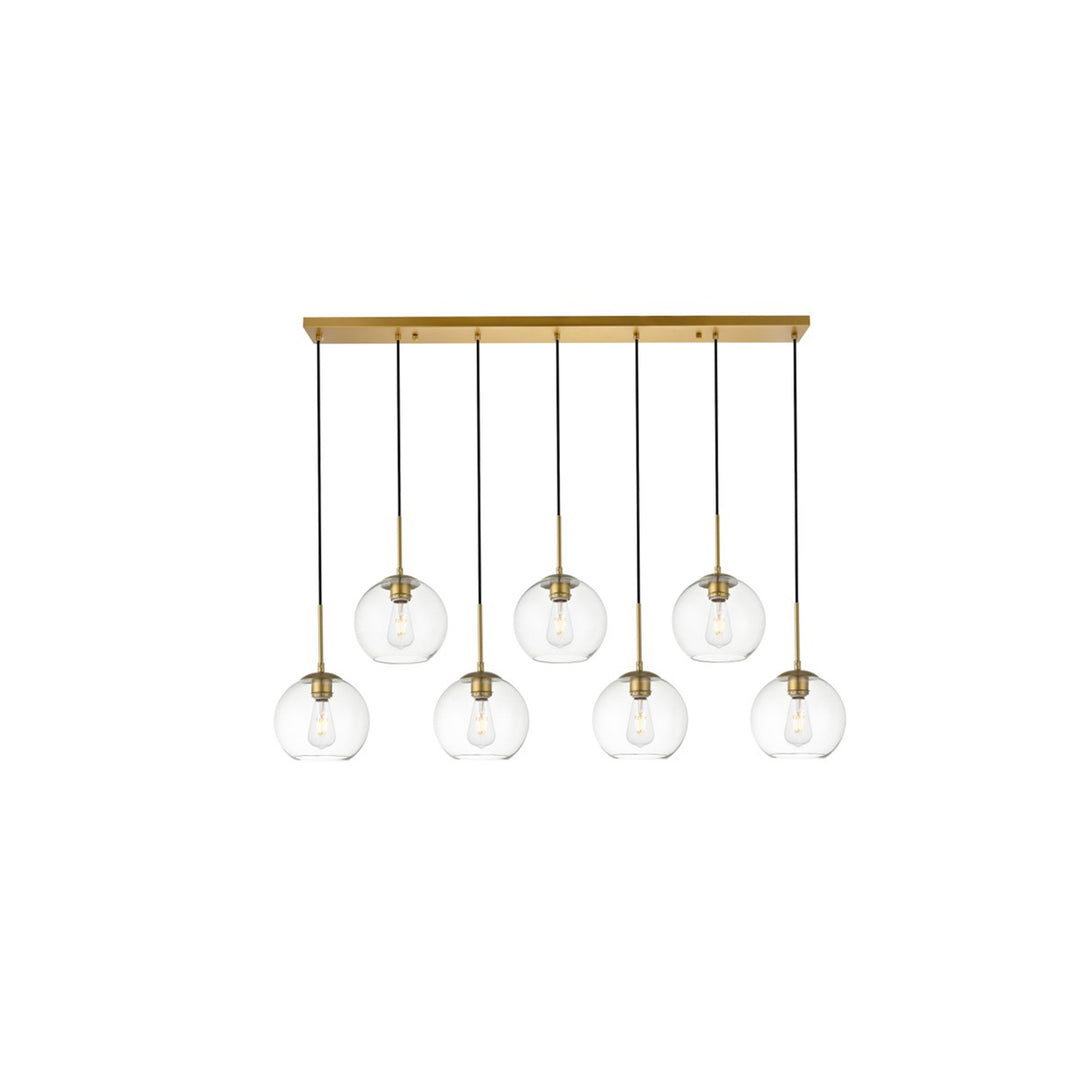 7 Lights Brass Pendant With Clear Glass - View 3 - Joshua Marshal