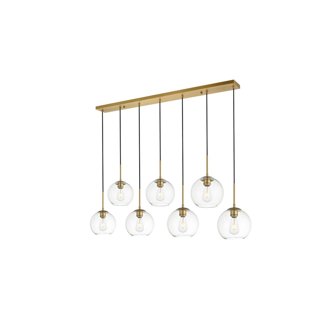 7 Lights Brass Pendant With Clear Glass - View 4 - Joshua Marshal