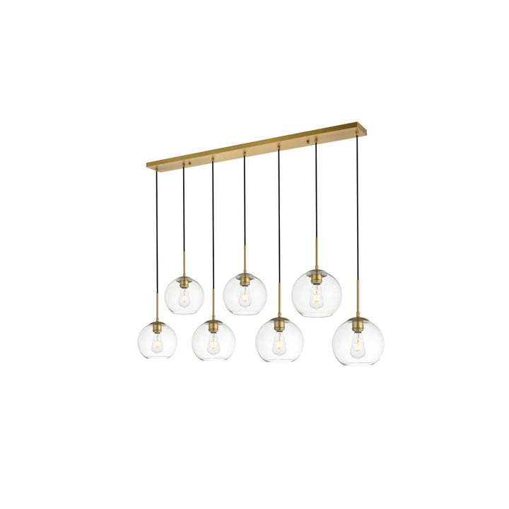 7 Lights Brass Pendant With Clear Glass - View 4 - Joshua Marshal