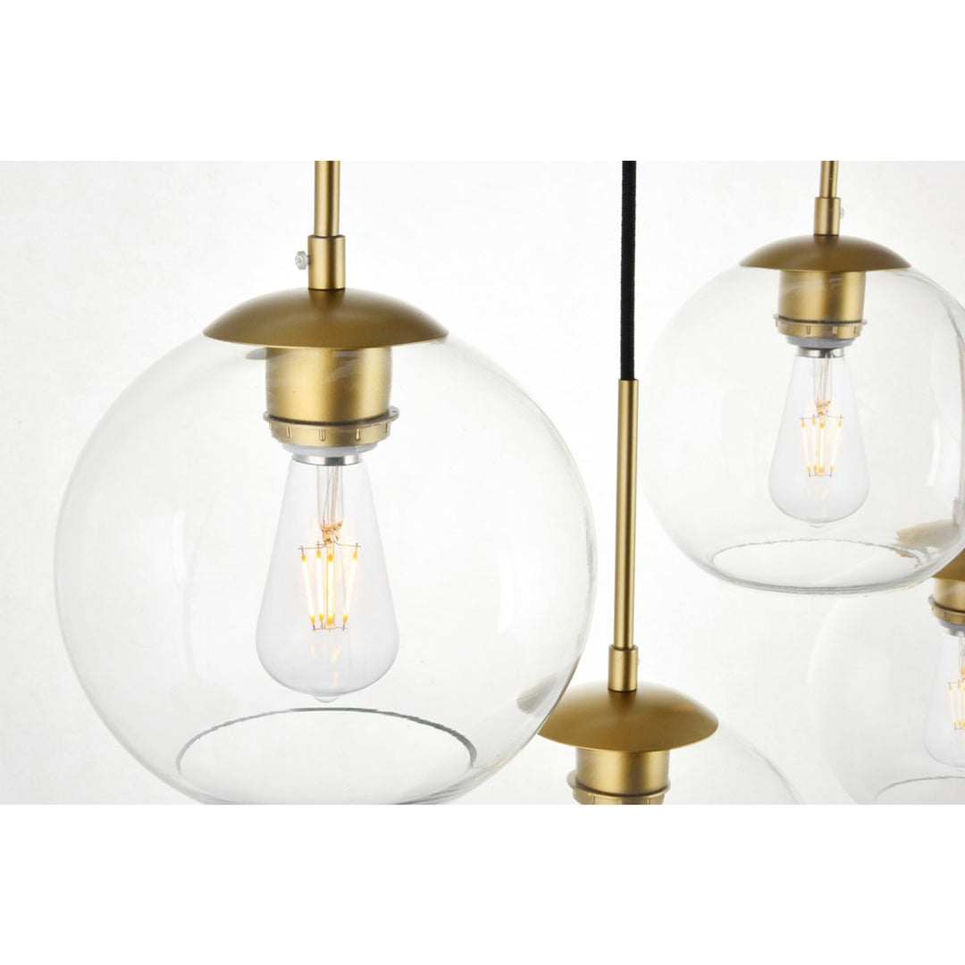 7 Lights Brass Pendant With Clear Glass - View 5 - Joshua Marshal