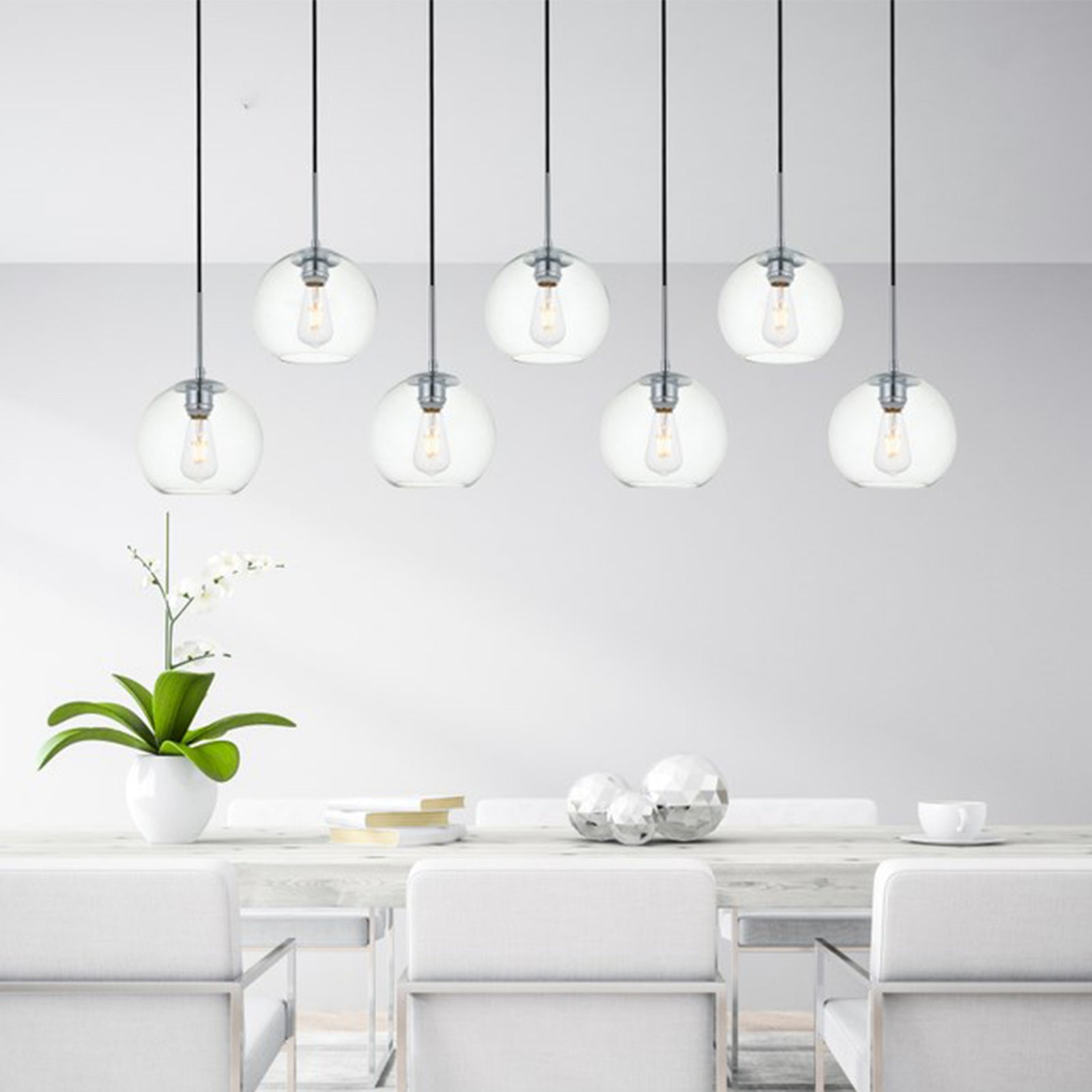 7 Lights Chrome Pendant With Clear Glass Chrome & Clear Finish - LIGHTING by Joshua Marshal
