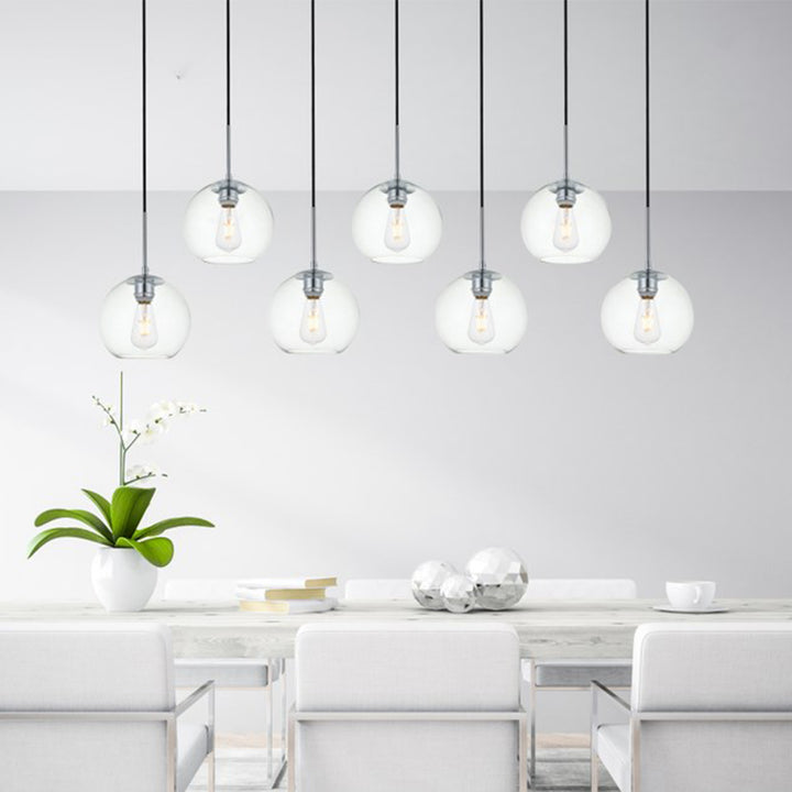 7 Lights Chrome Pendant With Clear Glass Chrome & Clear Finish - LIGHTING by Joshua Marshal