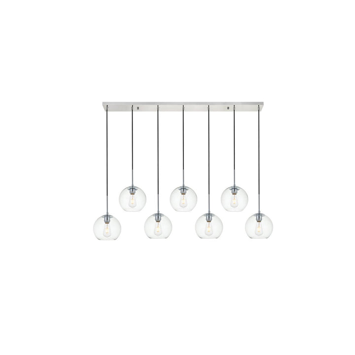 7 Lights Chrome Pendant With Clear Glass - View 3 - Joshua Marshal
