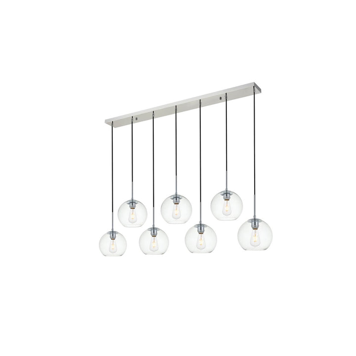 7 Lights Chrome Pendant With Clear Glass - View 4 - Joshua Marshal