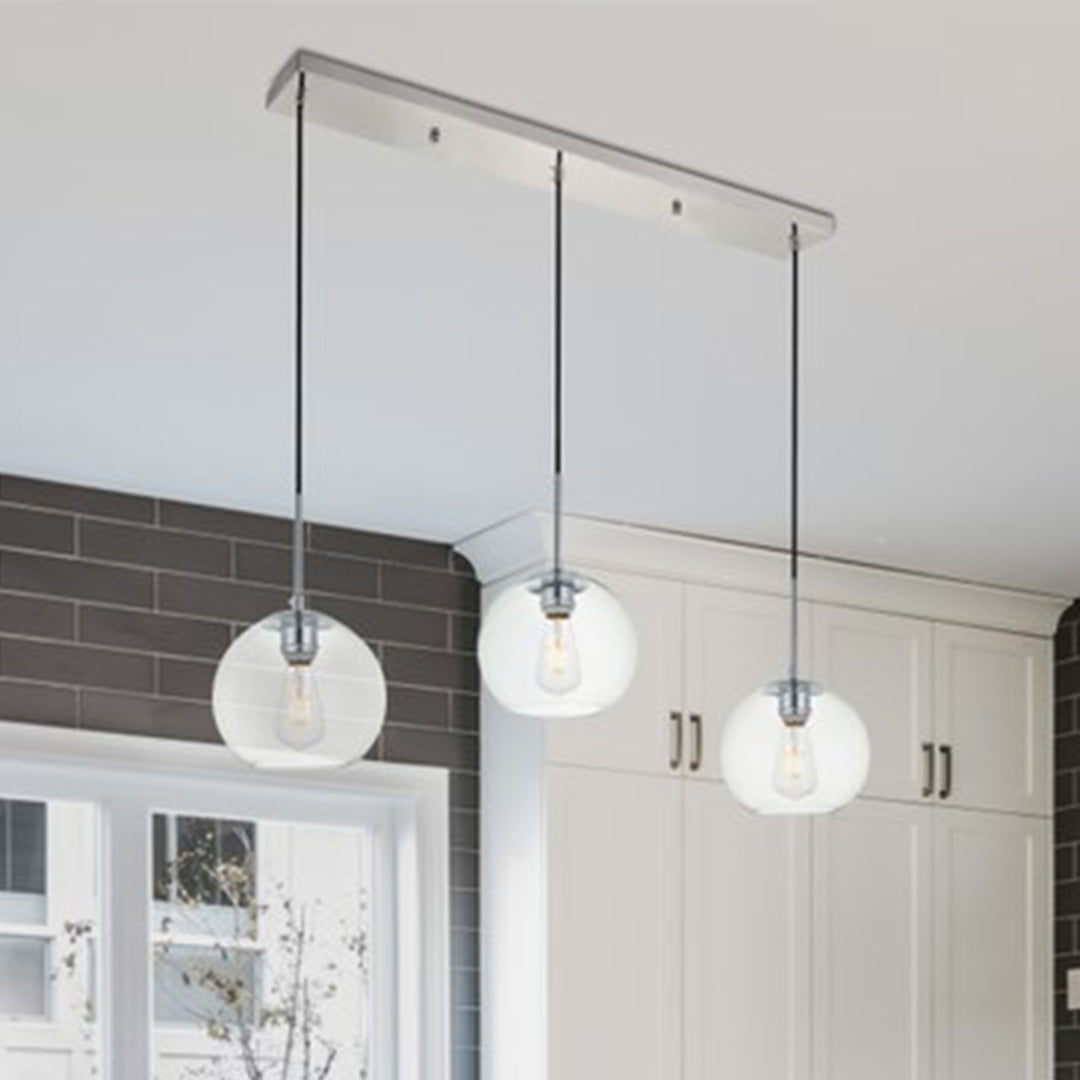 3 Lights Chrome Pendant With Clear Glass Chrome & Clear Finish - LIGHTING by Joshua Marshal