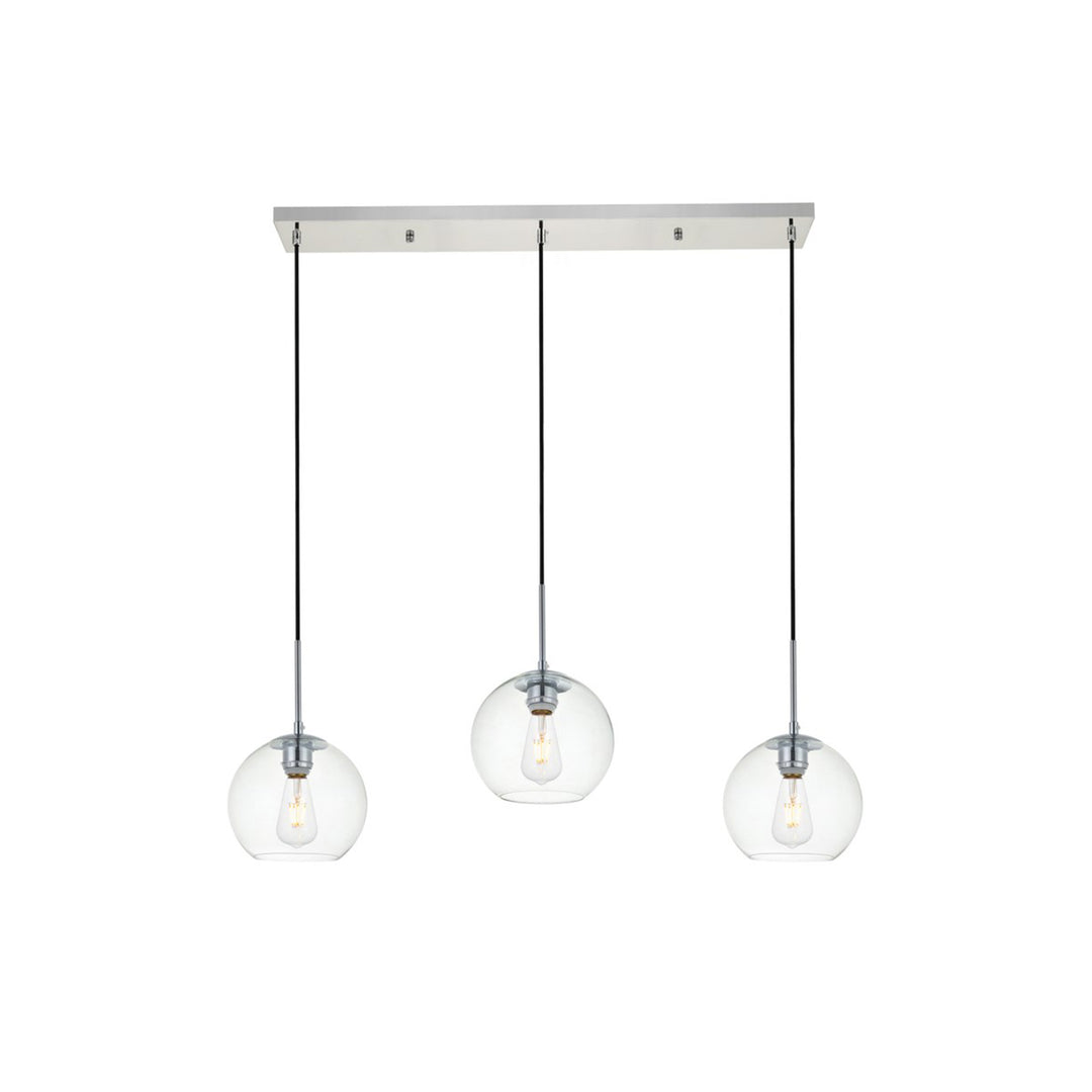 3 Lights Chrome Pendant With Clear Glass - View 3 - Joshua Marshal