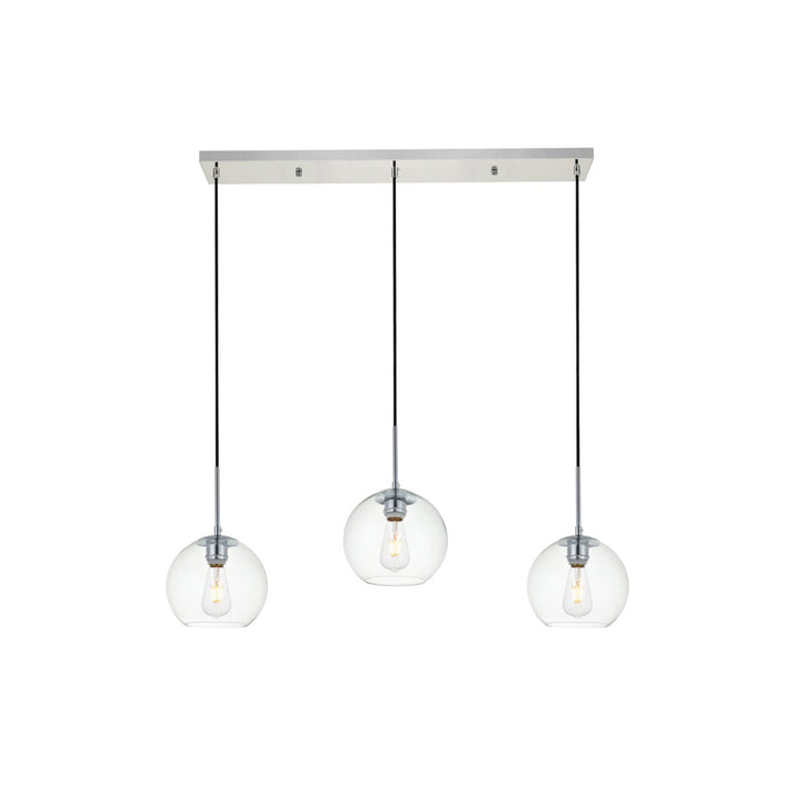 3 Lights Chrome Pendant With Clear Glass - View 3 - Joshua Marshal