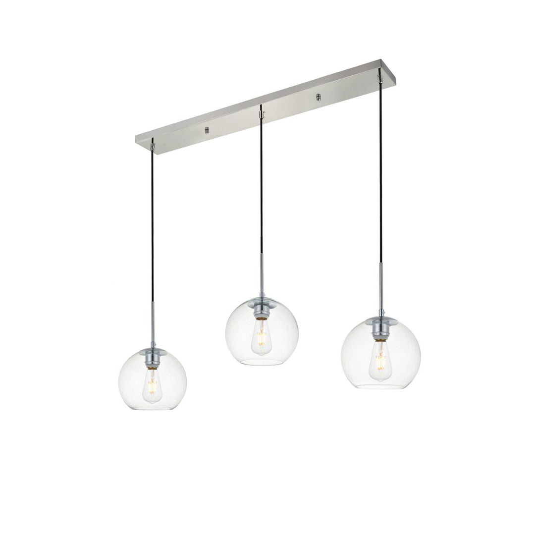 3 Lights Chrome Pendant With Clear Glass - View 4 - Joshua Marshal