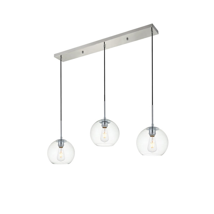 3 Lights Chrome Pendant With Clear Glass - View 4 - Joshua Marshal