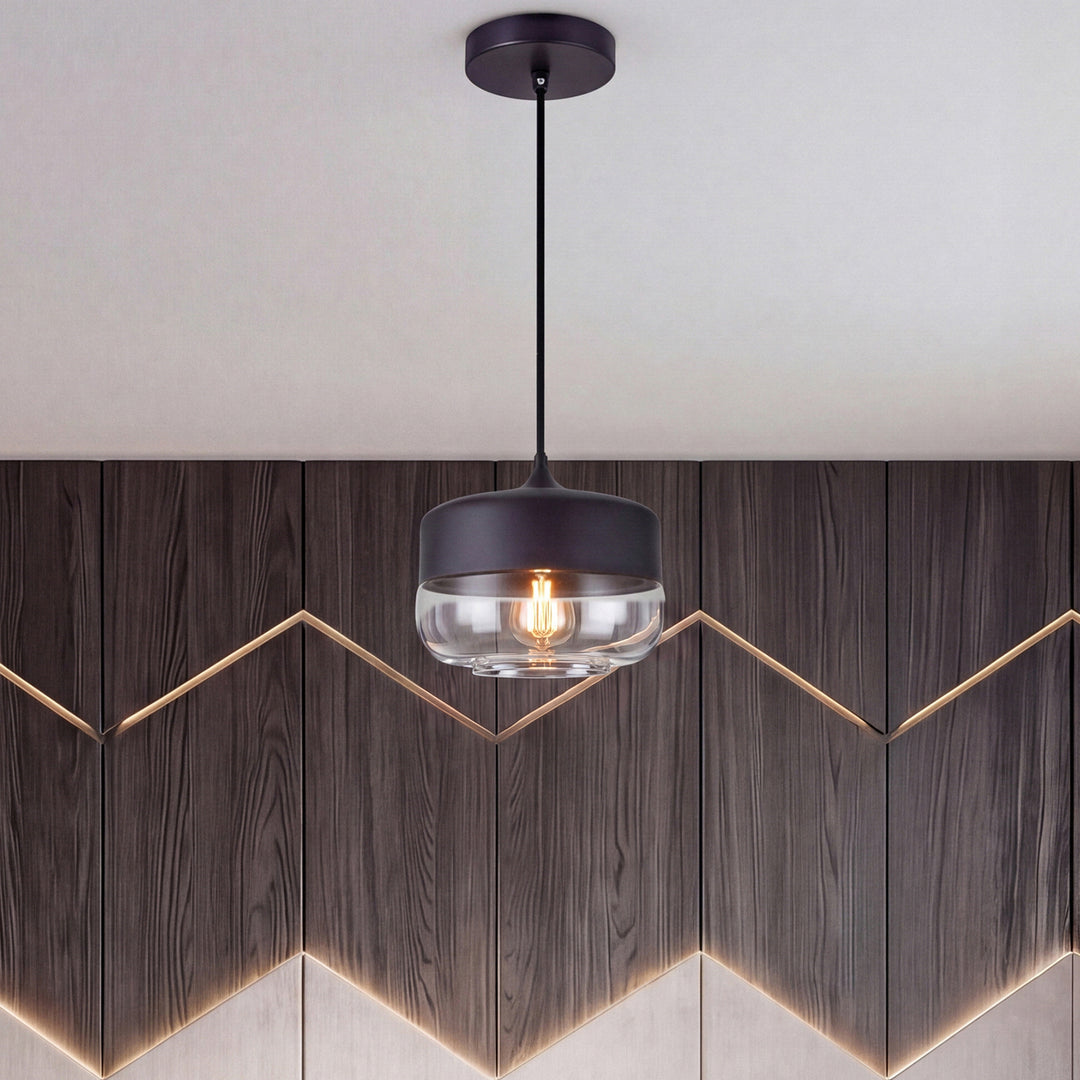 1 Light Black Pendant With Clear Glass Black & Clear Finish - LIGHTING by Joshua Marshal