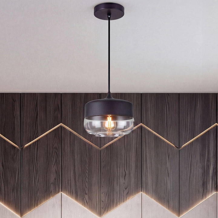 1 Light Black Pendant With Clear Glass Black & Clear Finish - LIGHTING by Joshua Marshal
