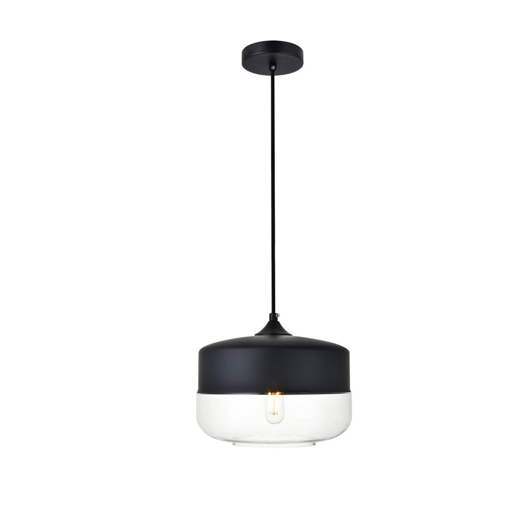 1 Light Black Pendant With Clear Glass - View 3 - Joshua Marshal