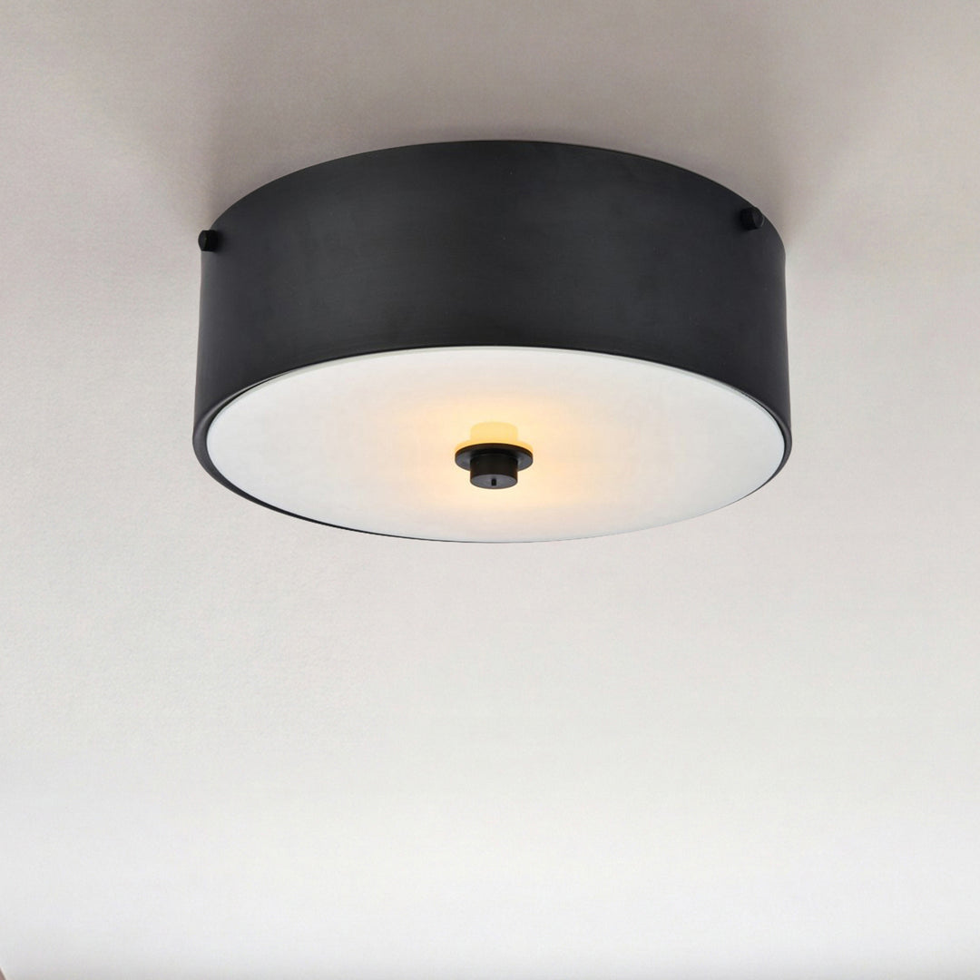 2 light 12 inch Flat Black flush mount Flat Black & White Finish - LIGHTING by Joshua Marshal