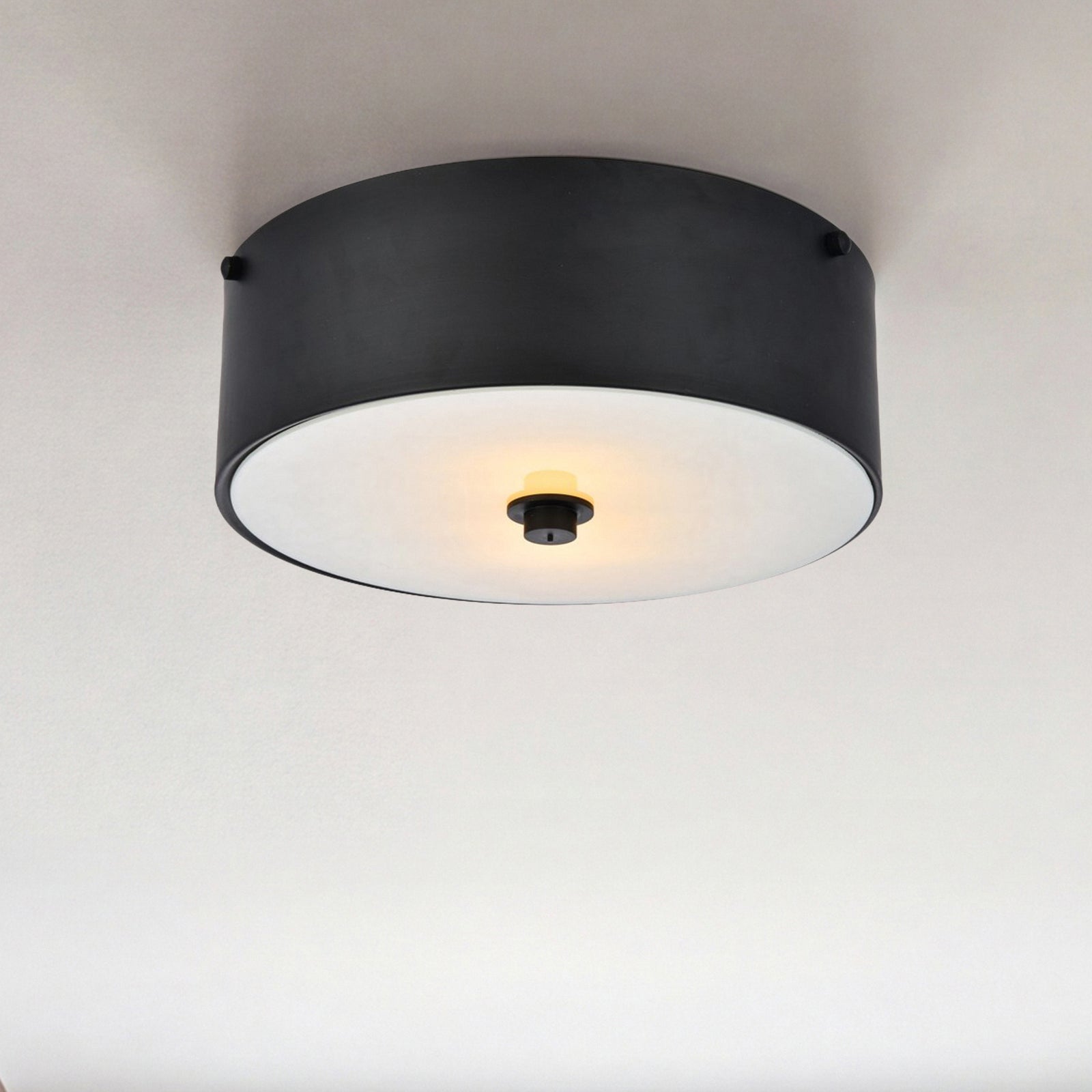 2 light 12 inch Flat Black flush mount Flat Black & White Finish - LIGHTING by Joshua Marshal