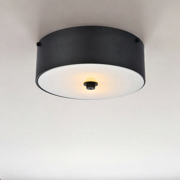 2 light 12 inch Flat Black flush mount Flat Black & White Finish - LIGHTING by Joshua Marshal