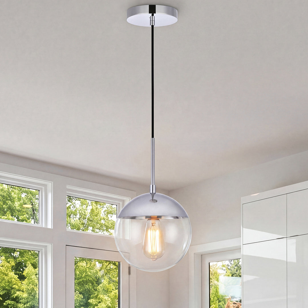 1 Light Chrome Pendant With Clear Glass Chrome & Clear Finish - LIGHTING by Joshua Marshal