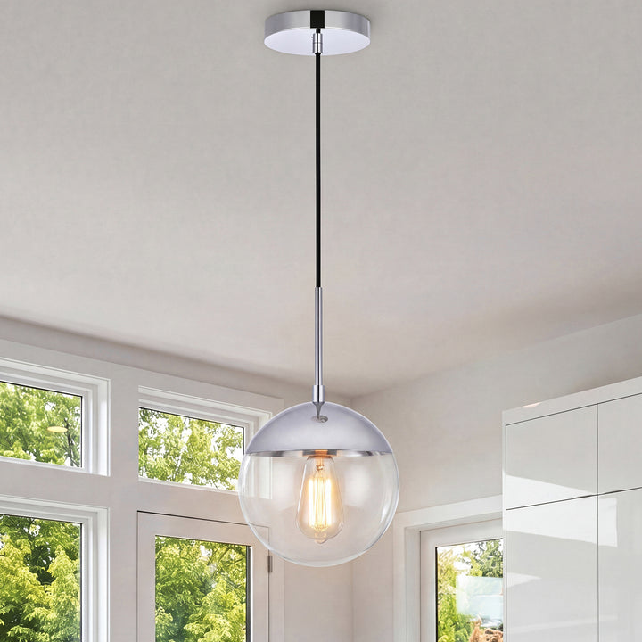 1 Light Chrome Pendant With Clear Glass Chrome & Clear Finish - LIGHTING by Joshua Marshal