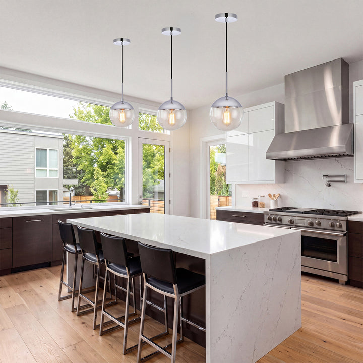 1 Light Chrome Pendant With Clear Glass - View 2 - Joshua Marshal