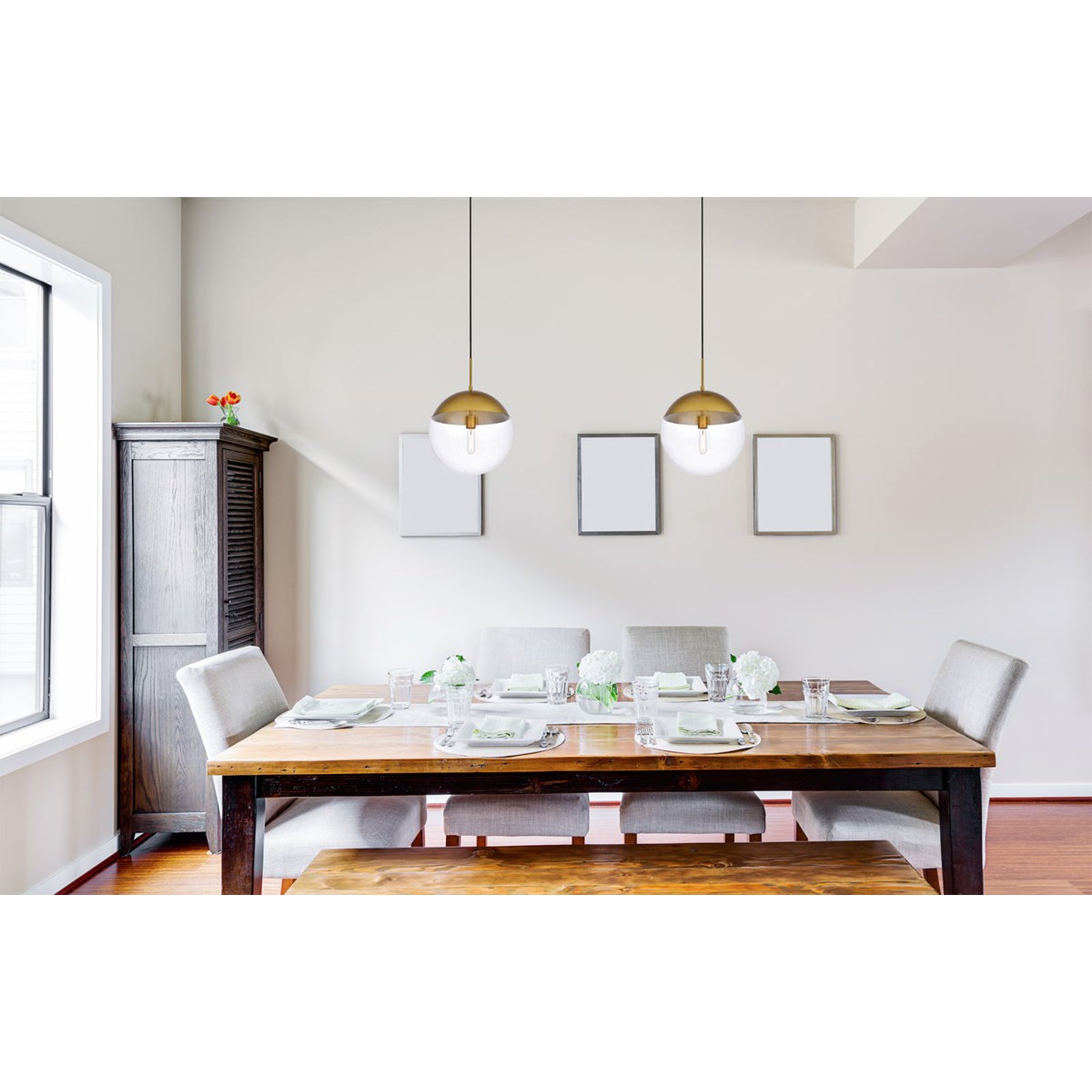 1 Light Brass Pendant With Clear Glass - View 2 - Joshua Marshal
