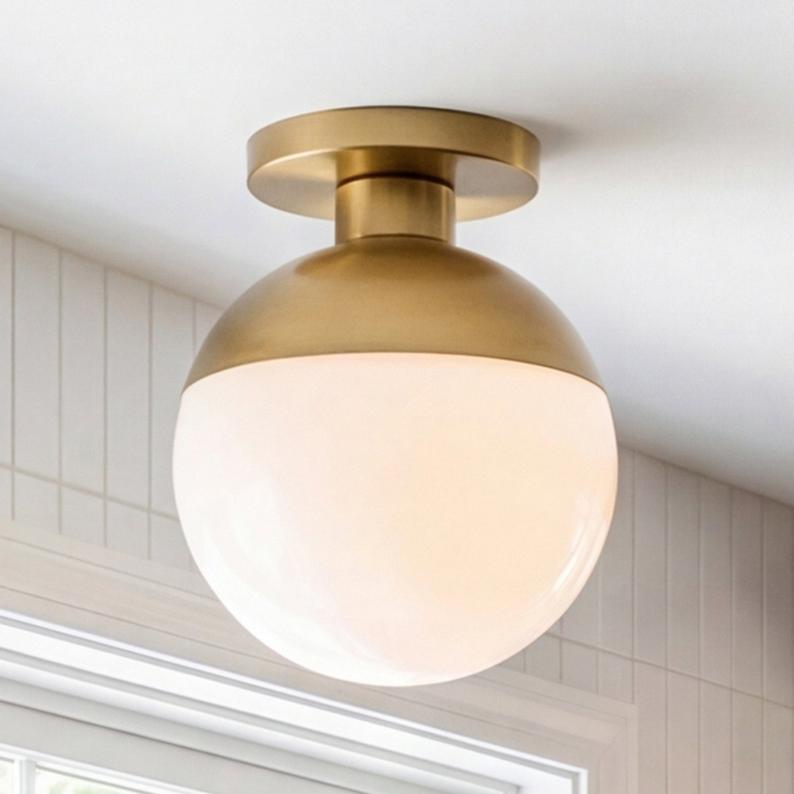 1 Light Brass Flush Mount With Frosted White Glass Brass & Frosted White Finish - LIGHTING by Joshua Marshal