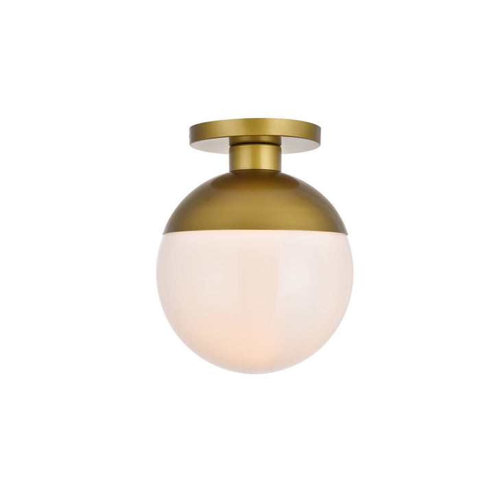 1 Light Brass Flush Mount With Frosted White Glass - View 3 - Joshua Marshal
