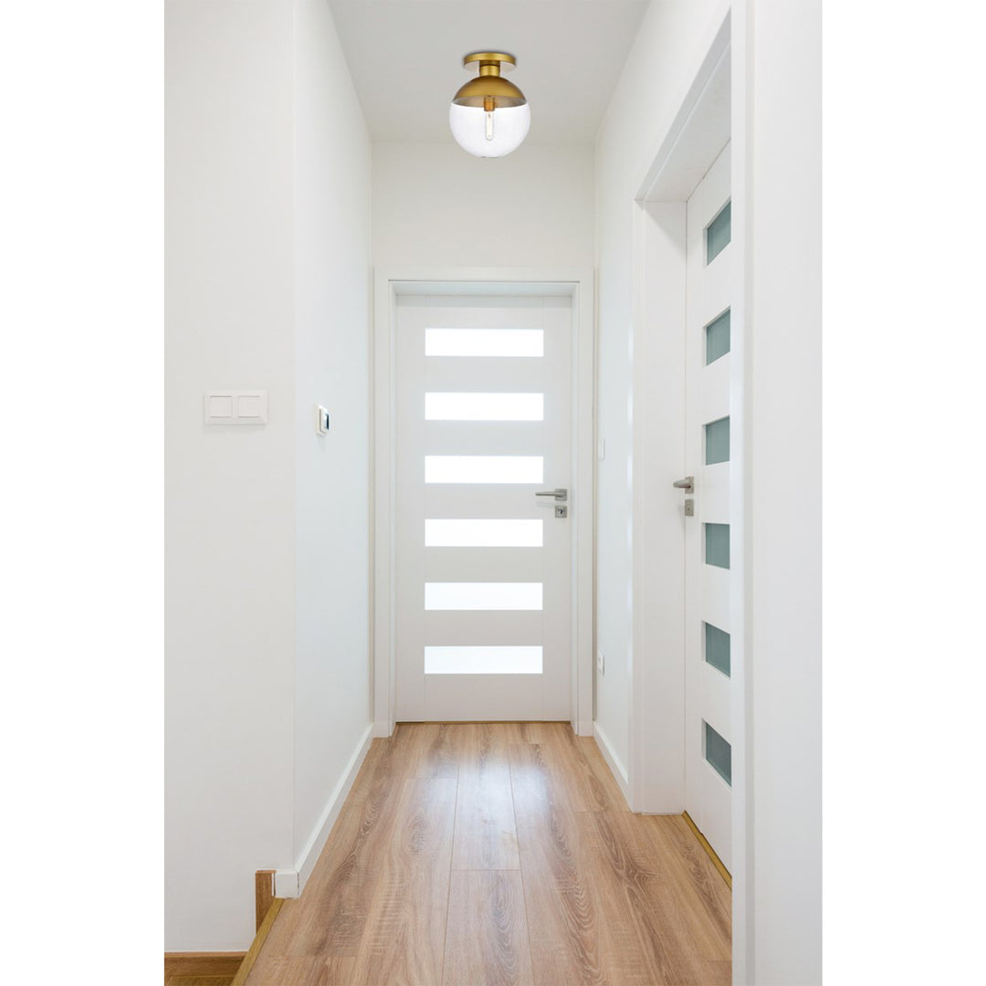 1 Light Brass Flush Mount With Clear Glass - View 2 - Joshua Marshal