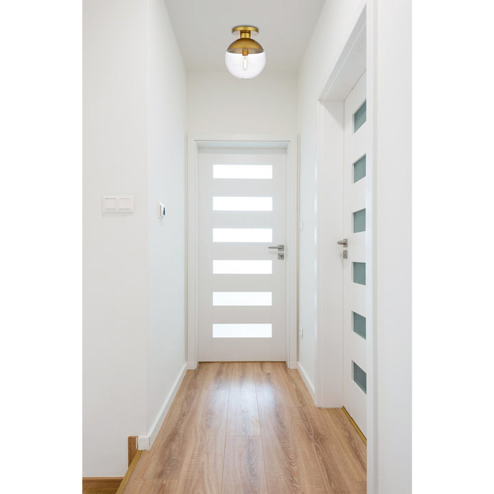 1 Light Brass Flush Mount With Clear Glass - View 2 - Joshua Marshal