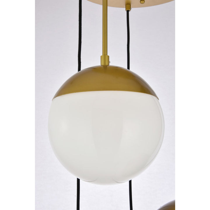 5 Lights Brass Pendant With Frosted White Glass - View 5 - Joshua Marshal