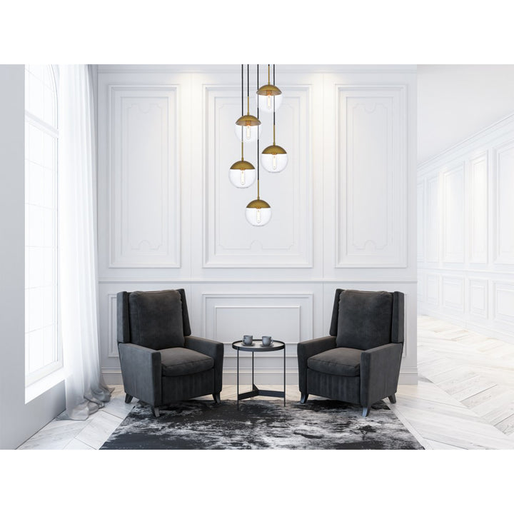 5 Lights Brass Pendant With Clear Glass - View 2 - Joshua Marshal