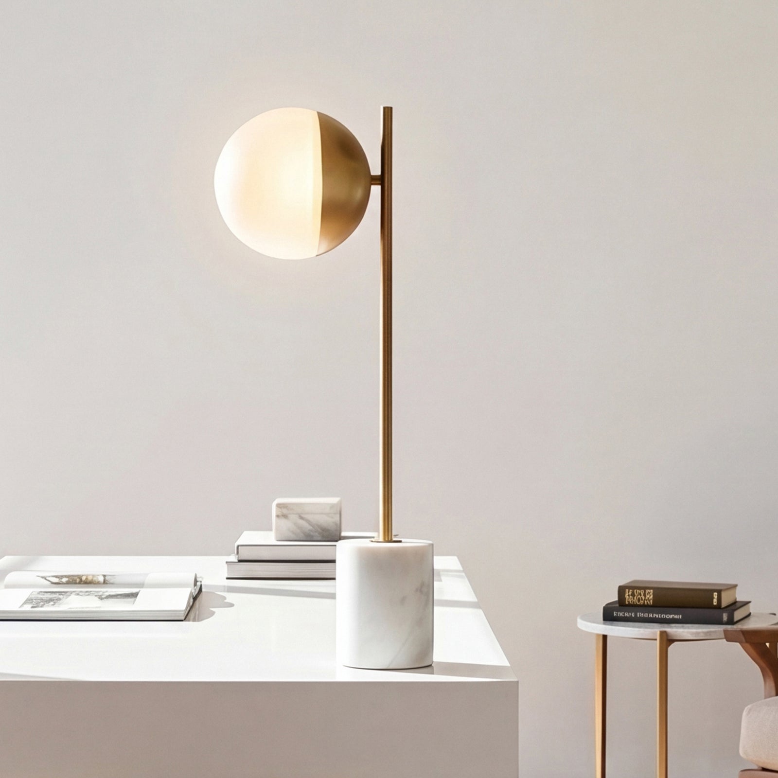 1 Light Brass Table Lamp With Frosted White Glass Brass & Frosted White Finish - LIGHTING by Joshua Marshal