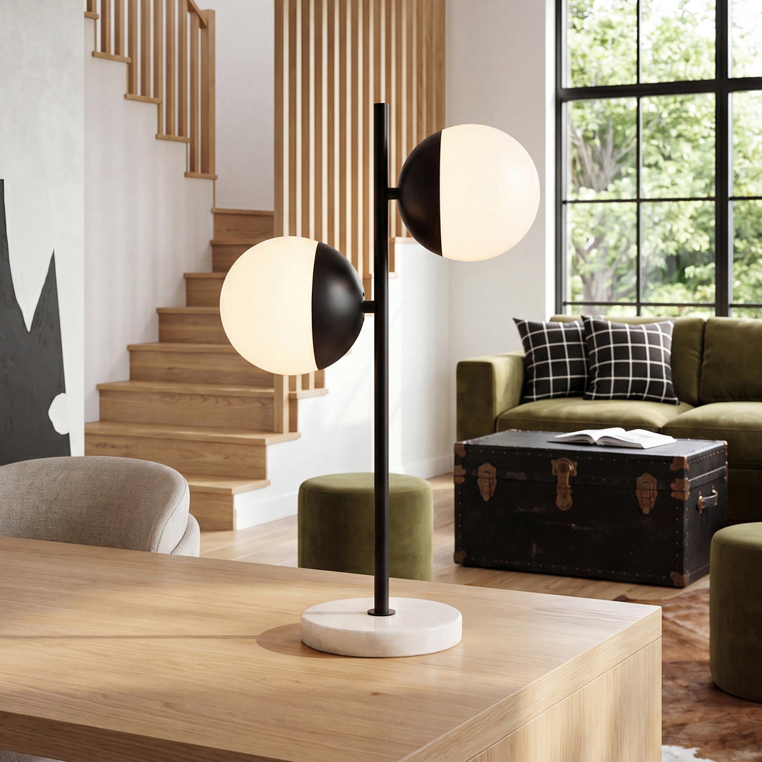 2 Lights Black Table Lamp With Frosted White Glass Black & Frosted White Finish - LIGHTING by Joshua Marshal