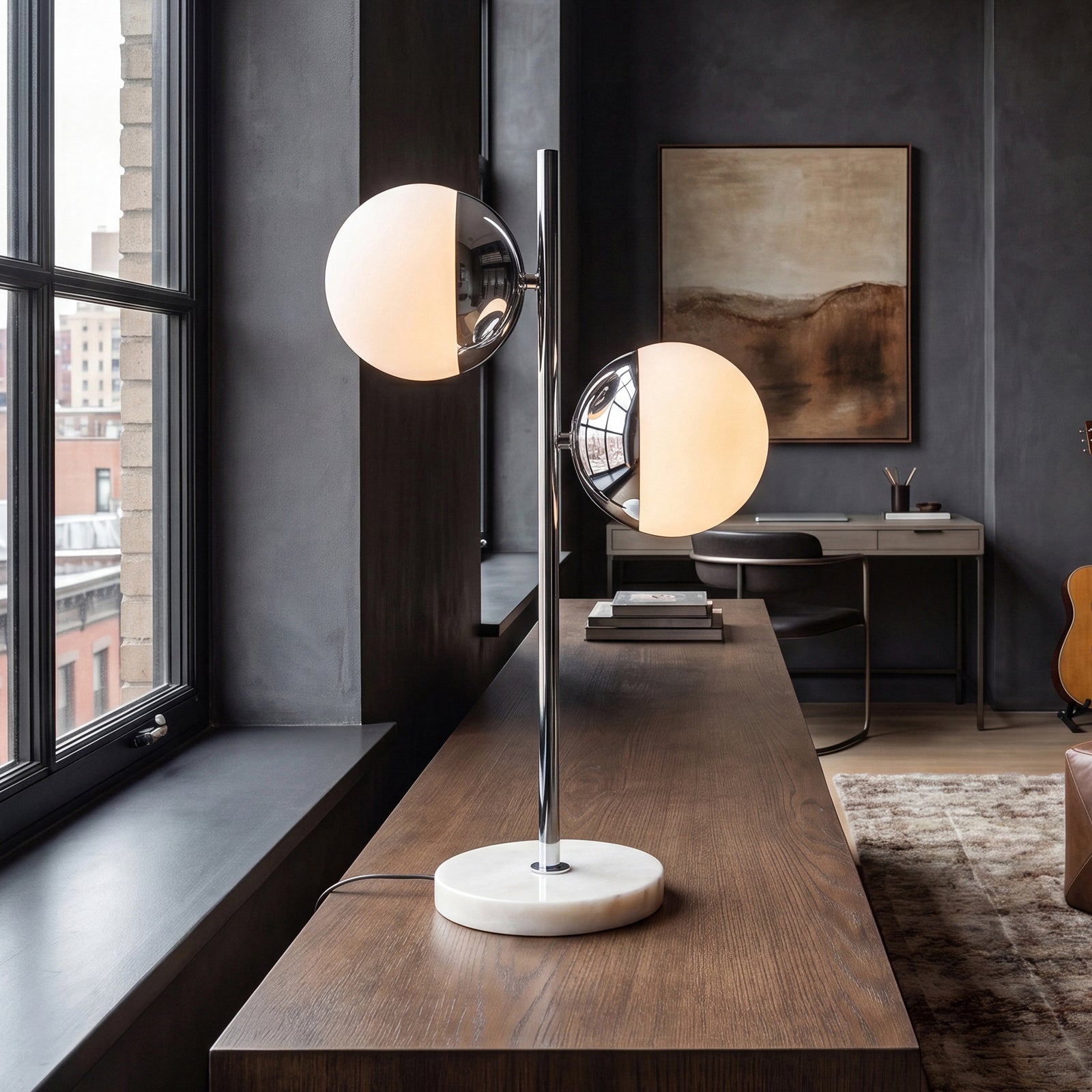 2 Lights Chrome Table Lamp With Frosted White Glass Chrome & Frosted White Finish - LIGHTING by Joshua Marshal