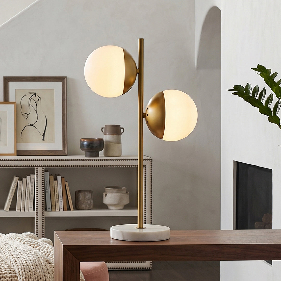 2 Lights Brass Table Lamp With Frosted White Glass Brass & Frosted White Finish - LIGHTING by Joshua Marshal