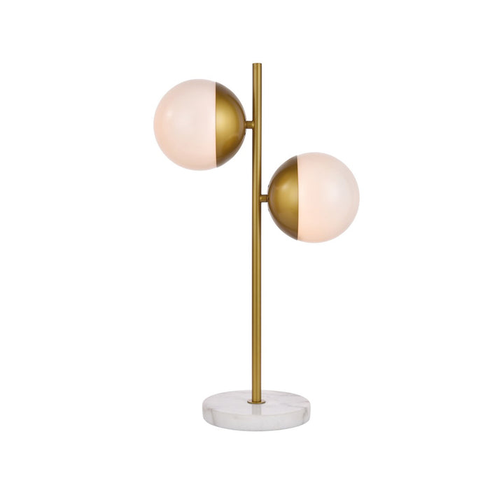 2 Lights Brass Table Lamp With Frosted White Glass - View 3 - Joshua Marshal