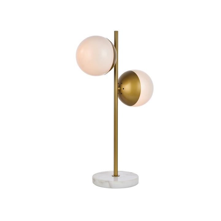 2 Lights Brass Table Lamp With Frosted White Glass - View 4 - Joshua Marshal
