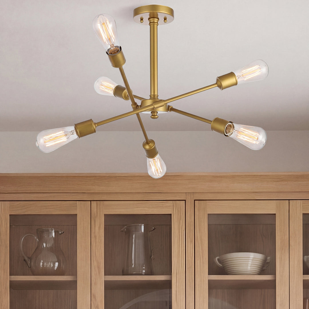 6 Lights Brass Flush Mount Brass Finish - LIGHTING by Joshua Marshal