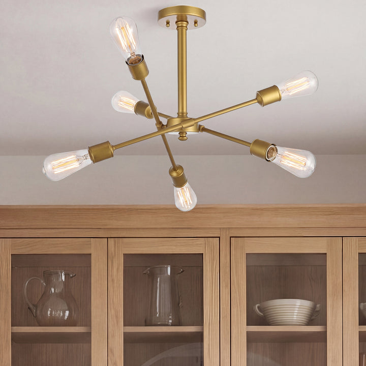 6 Lights Brass Flush Mount Brass Finish - LIGHTING by Joshua Marshal