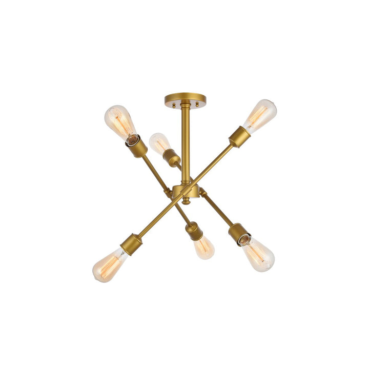 6 Lights Brass Flush Mount - View 3 - Joshua Marshal