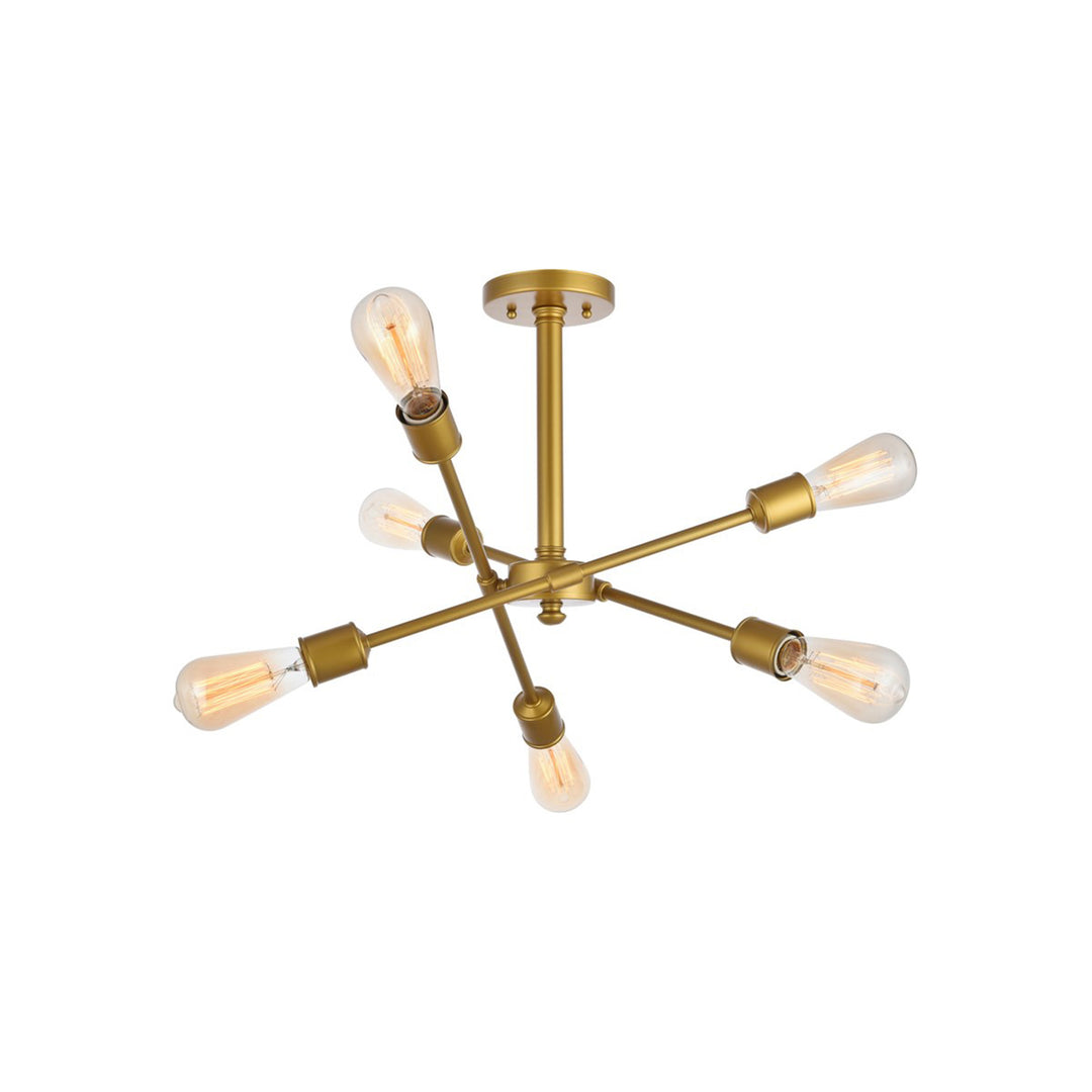 6 Lights Brass Flush Mount - View 4 - Joshua Marshal