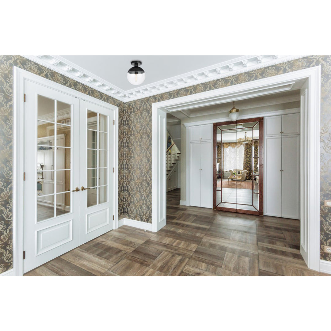 1 Light Black Flush Mount With Clear Glass - View 2 - Joshua Marshal