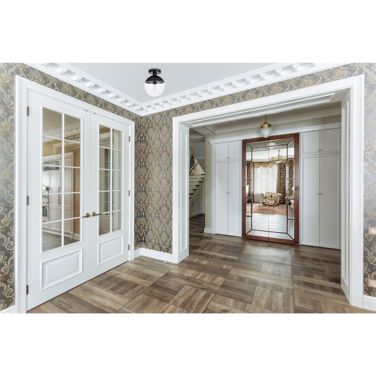 1 Light Black Flush Mount With Clear Glass - View 2 - Joshua Marshal