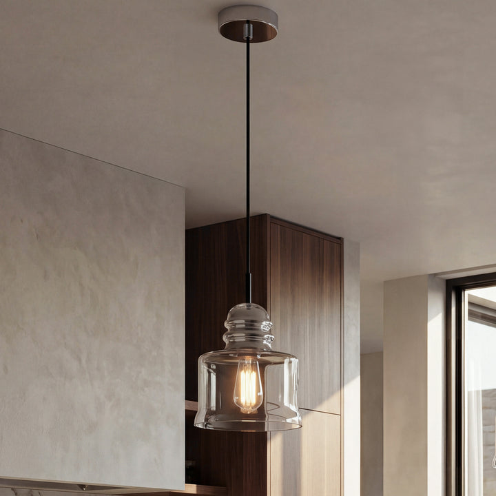 1 Light Chrome Pendant With Clear Glass Chrome & Clear Finish - LIGHTING by Joshua Marshal