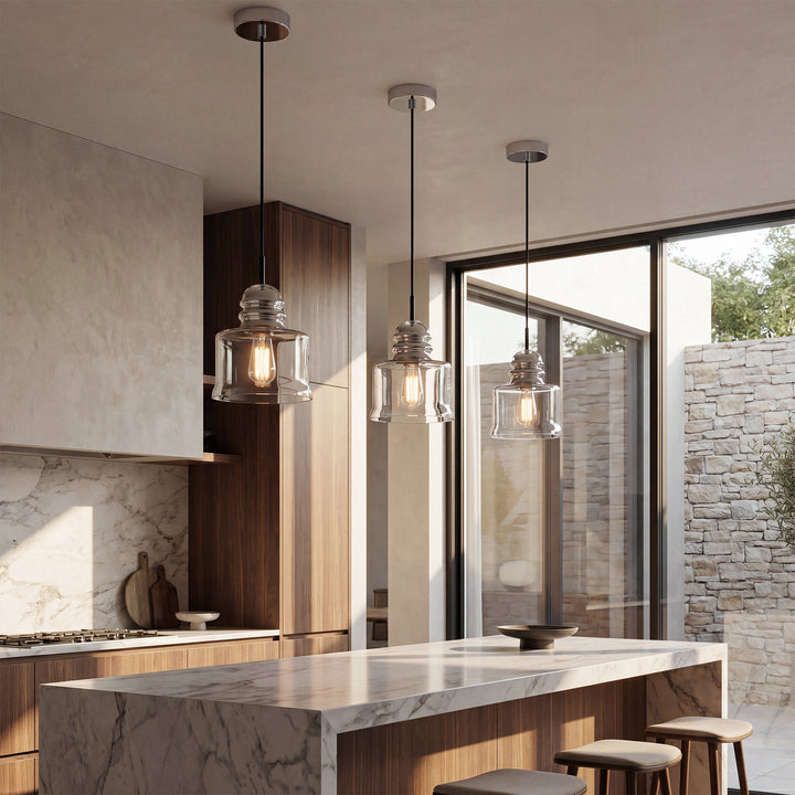 1 Light Chrome Pendant With Clear Glass - View 2 - Joshua Marshal