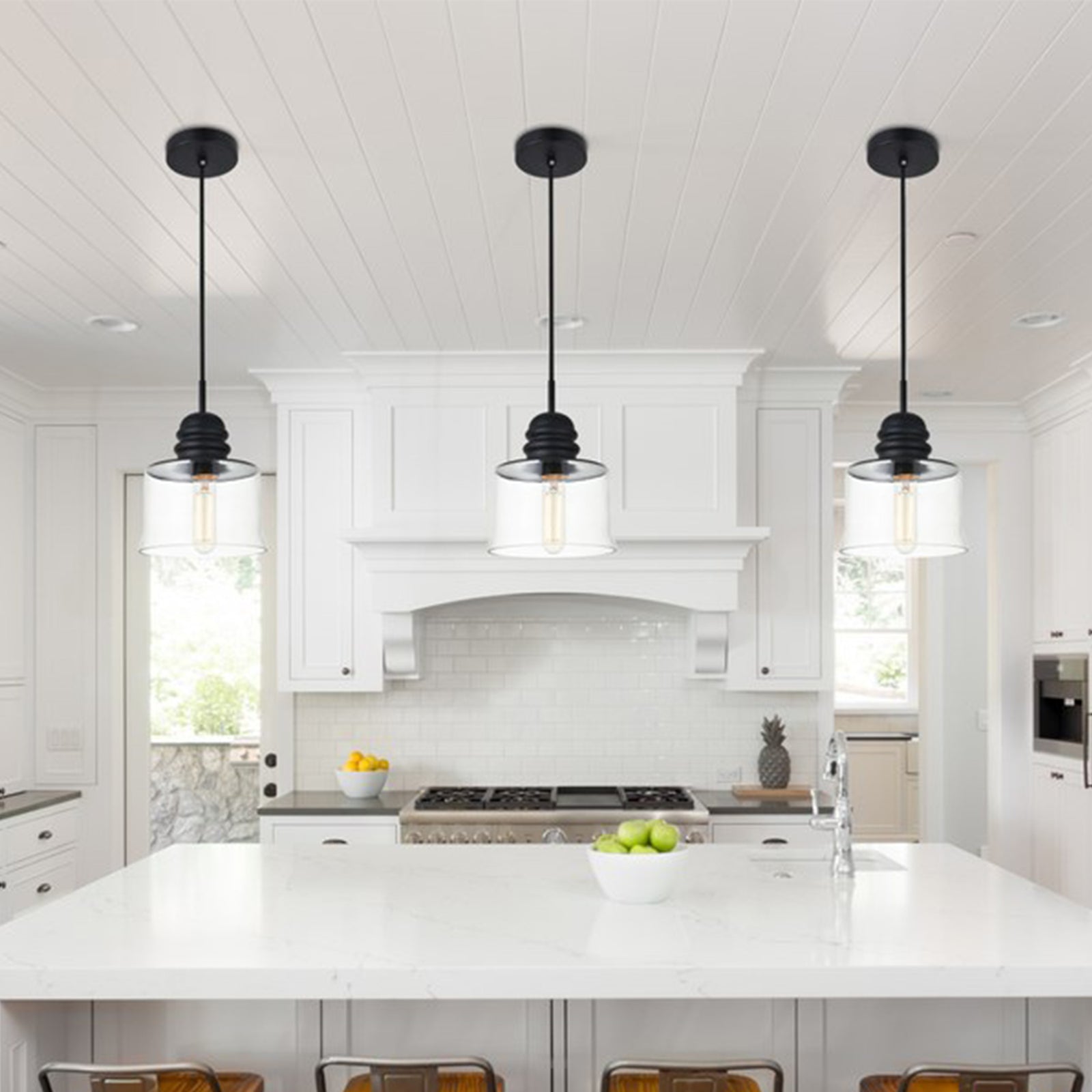 1 Light Black Pendant With Clear Glass Black & Clear Finish - LIGHTING by Joshua Marshal