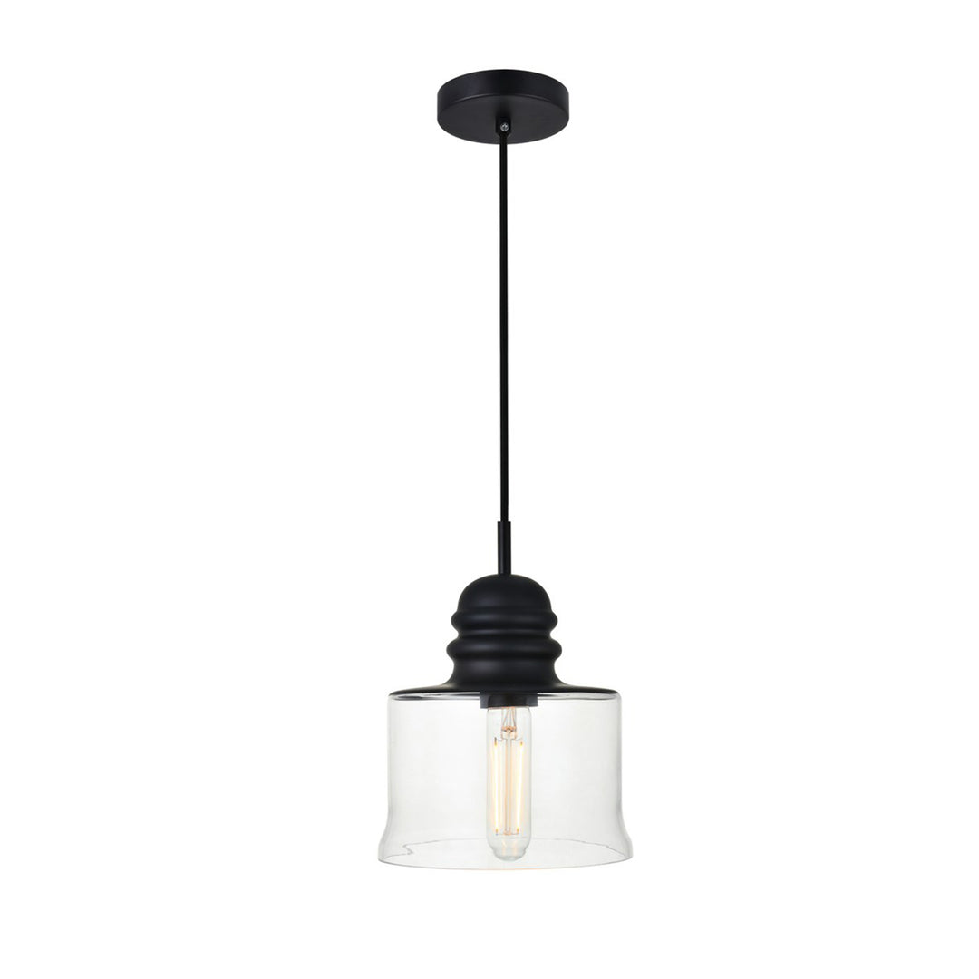 1 Light Black Pendant With Clear Glass - View 3 - Joshua Marshal