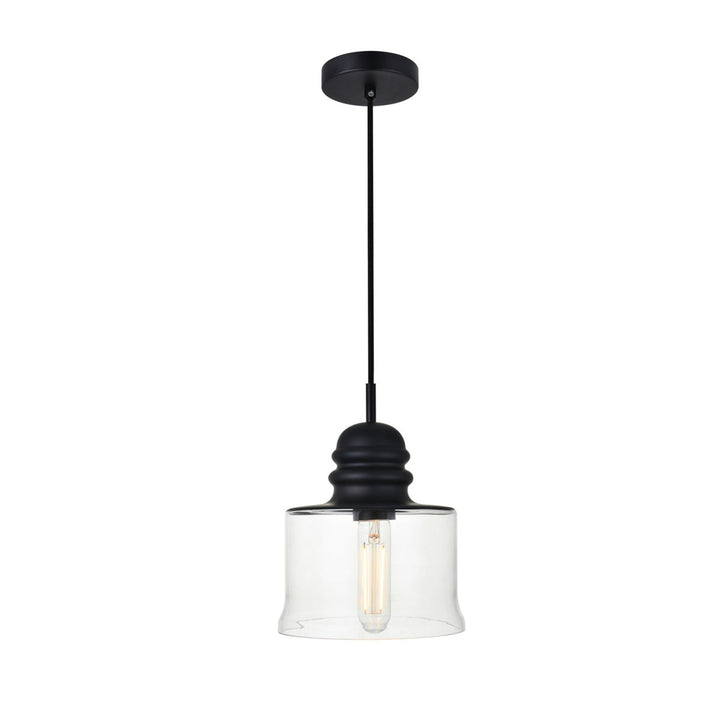 1 Light Black Pendant With Clear Glass - View 3 - Joshua Marshal