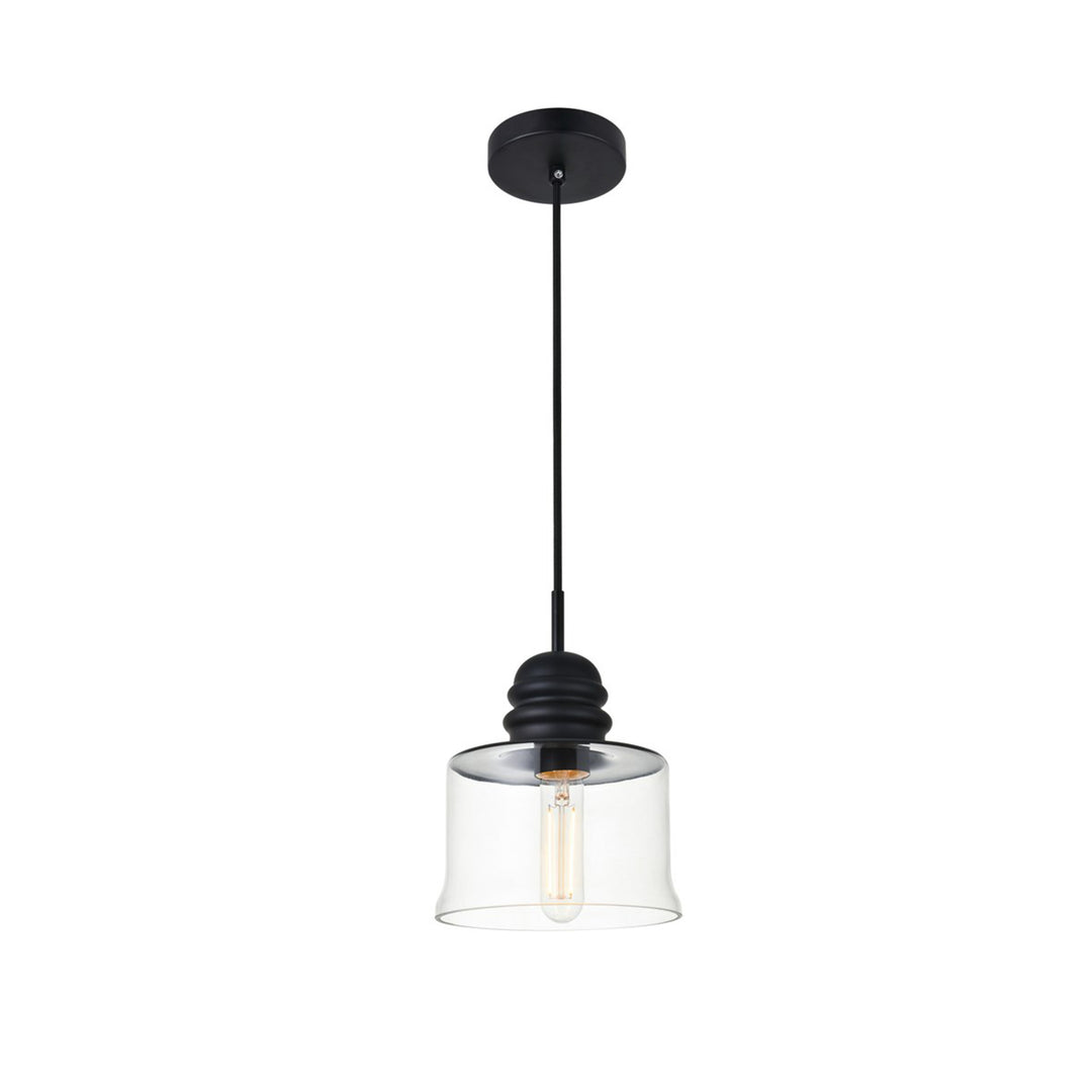 1 Light Black Pendant With Clear Glass - View 4 - Joshua Marshal