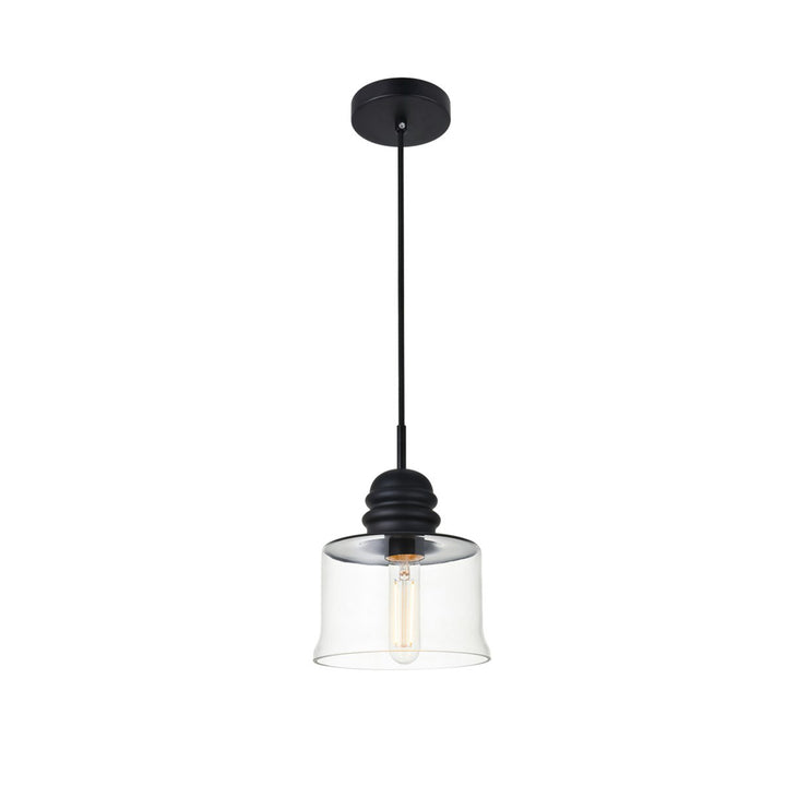 1 Light Black Pendant With Clear Glass - View 4 - Joshua Marshal