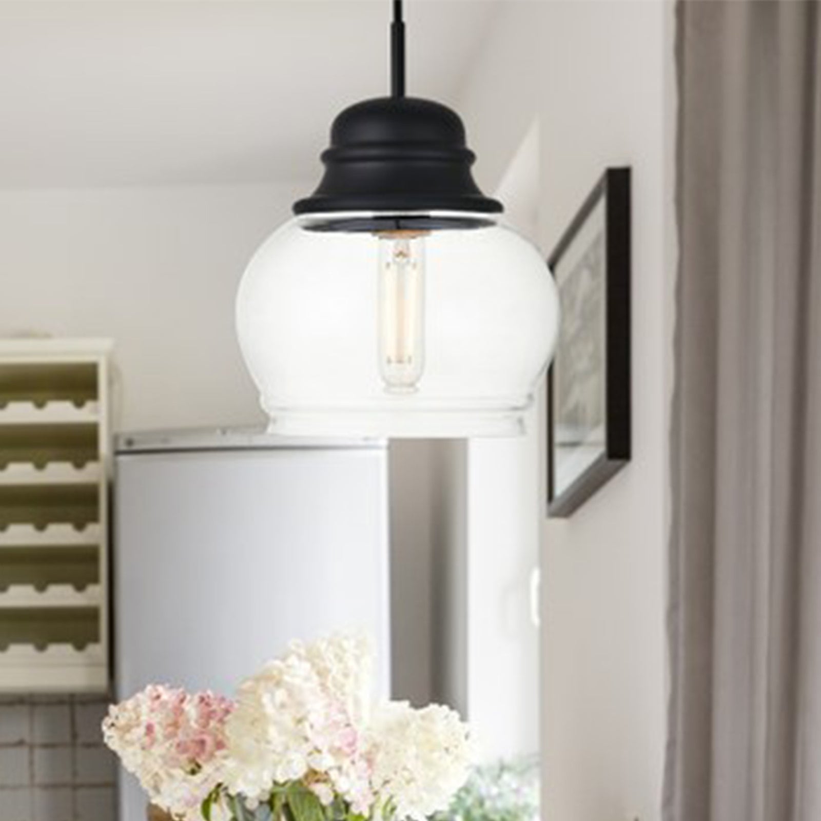 1 Light Black Pendant With Clear Glass Black & Clear Finish - LIGHTING by Joshua Marshal