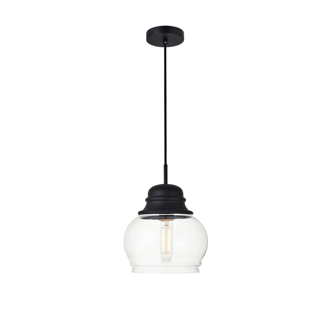1 Light Black Pendant With Clear Glass - View 3 - Joshua Marshal